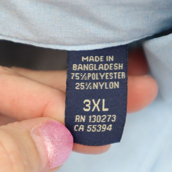 Wrangler Shirt Mens 3XL Blue Workwear Outdoor Stretch Hike Fish Button Up - Picture 2 of 15